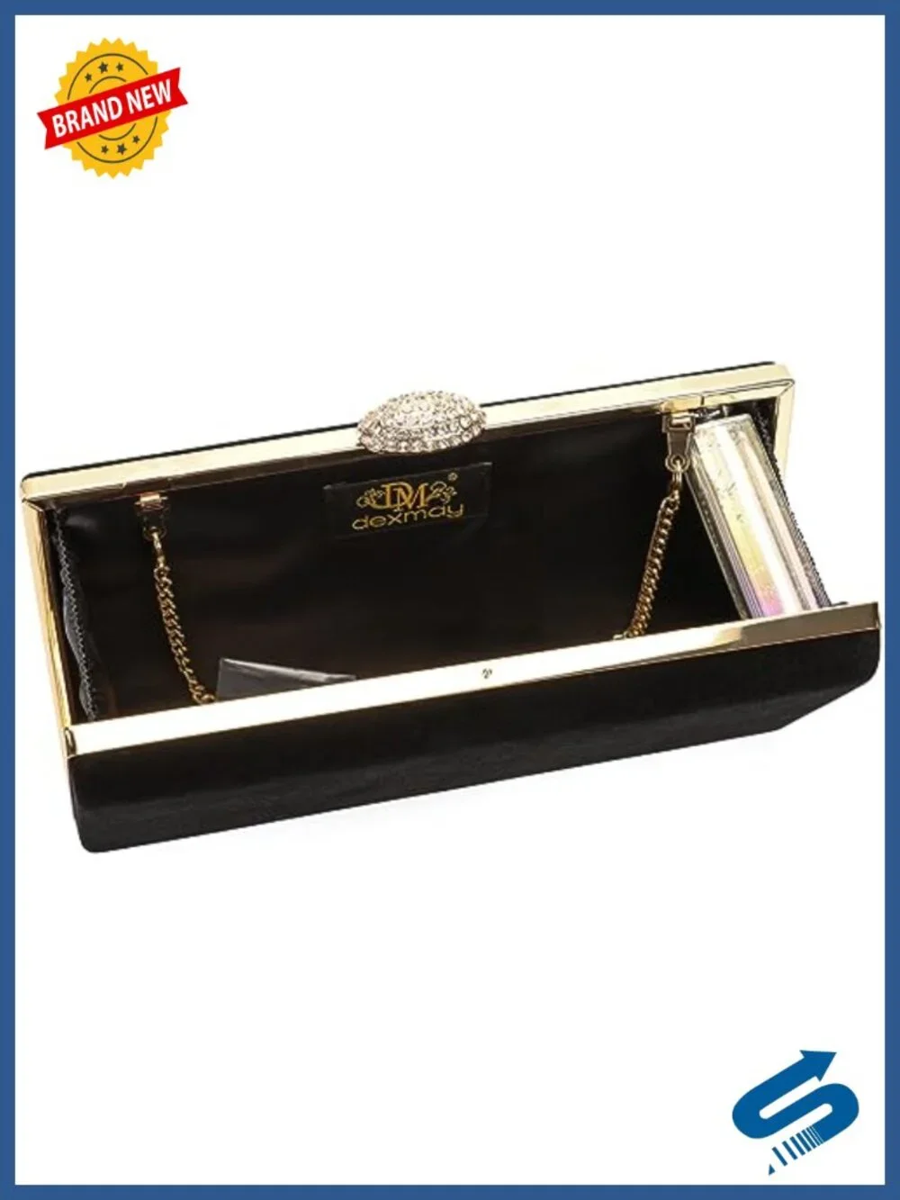 Dexmay Large Velvet Rhinestone Evening Clutch with Crystal Clasp